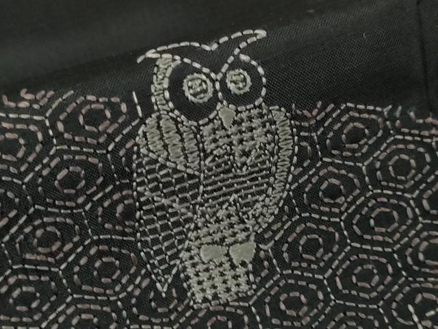 平和屋本店■極上　本場大島紬　訪問着　刺し子　刺繍　梟　ふくろう　逸品　未使用　DZAA4725kh5 平和屋本店□極上 本場大島紬 訪問着 刺し子 刺繍 梟 ふくろう 逸品 未使用