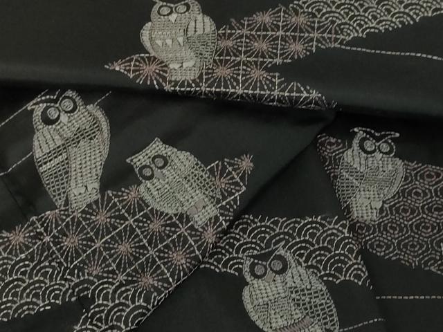 平和屋本店■極上　本場大島紬　訪問着　刺し子　刺繍　梟　ふくろう　逸品　未使用　DZAA4725kh5