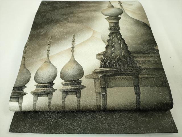 平和屋■極上　京都の名門ブランド　銀花仙　太鼓柄袋帯　銀通し地　鈴乃屋扱い　逸品　未使用s8893 平和屋本店□極上 京都の名門ブランド 銀花仙 太鼓柄袋帯 シルク