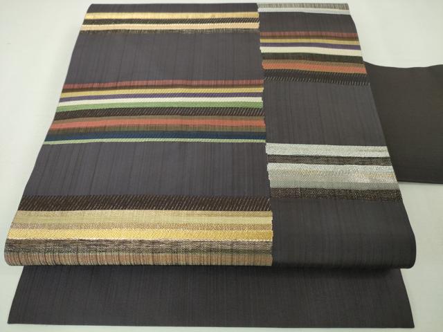 平和屋本店■極上　洛風林　工芸帯地　九寸名古屋帯　横段文　褐色地　金銀糸　逸品　DZAA4743kh5