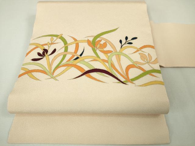 508mk6●銀座きしや 槍梅文様 きらめく金彩 クリーム色 縮緬 小紋●美品 508mk6○銀座きしや 槍梅文様 きらめく金彩 クリーム色 縮緬 小紋○