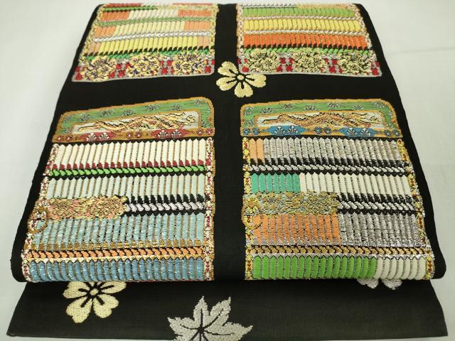 平和屋本店■最高級　龍村平蔵製　六通柄　本袋帯　威毛錦　黒地　金銀糸　逸品　DZAA4769kh5