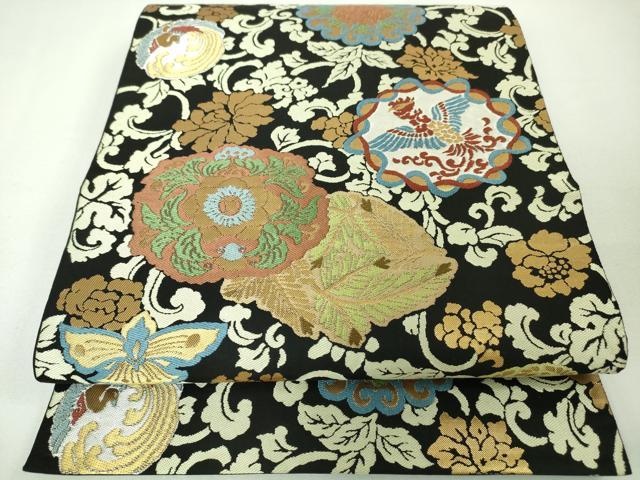 平和屋本店■極上　西陣　川島織物　六通柄　本袋帯　鳳凰花唐草文　黒地　金糸　逸品　DZAA4795kh5