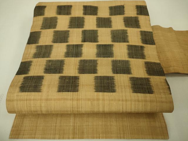 平和屋本店■極上　夏物　芭蕉布　手積み芭蕉糸100％　九寸名古屋帯　市松文様　逸品　DZAA4796kh5