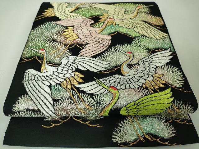 平和屋本店■極上　龍村美術織物　たつむら　太鼓柄　本袋帯　松鶴錦　黒地　金銀糸　逸品　DZAA4805kh5