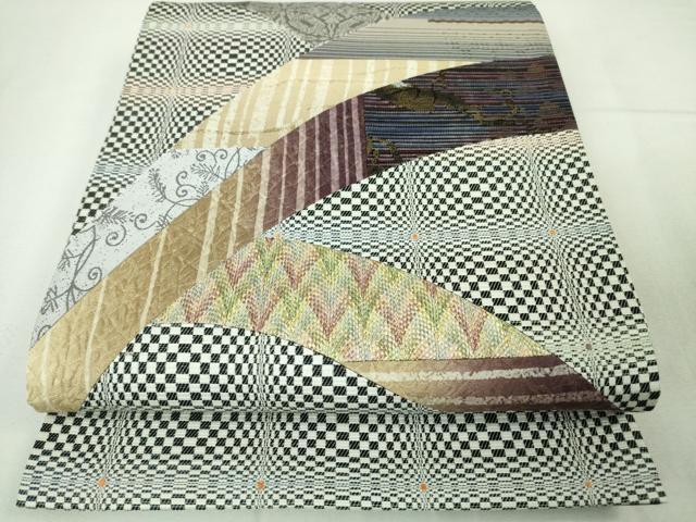 平和屋本店■極上　太鼓柄袋帯　切嵌　裂取　組織　幾何学　金糸　逸品　未使用　DZAA4821kh5