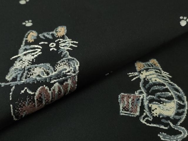 平和屋本店□極上 九寸名古屋帯 猫 ネコ 黒地 逸品 DZAA4832kh5