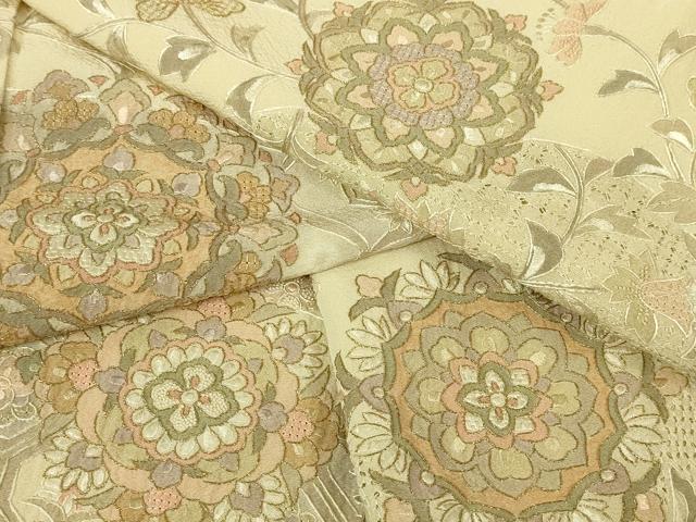 平和屋本店■極上　中国三大刺繍　スワトウ刺繍　汕頭刺繍　相良刺繍　訪問着　花唐草文　砥粉色地　金糸　逸品　DZAA4840kh5