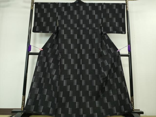 平和屋本店■極上　綿紬　単衣　斜線文　綿　黒地　逸品　DZAA4859kh5