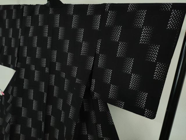 平和屋本店□極上 綿紬 単衣 斜線文 綿 黒地 逸品 DZAA4859kh5 紬