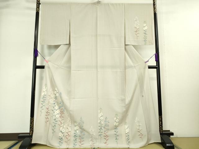 平和屋本店＊極上　夏物　本加賀友禅作家　沢飯芳雄　訪問着　絽縮緬　枝花文　灰白色地　逸品　未使用　DZAA4867kh6