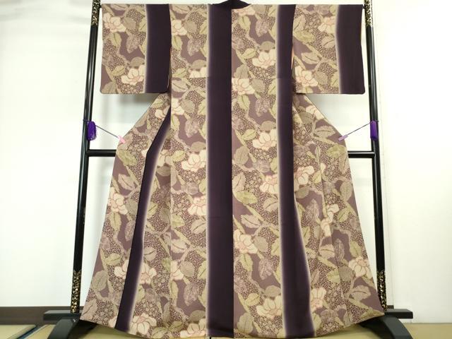 平和屋着物▽上質な小紋　単衣　椿　鬼しぼ縮緬　正絹　逸品　DAAR5358du 平和屋着物▽上質な小紋 単衣 椿 鬼しぼ縮緬 正絹 逸品 DAAR5358du