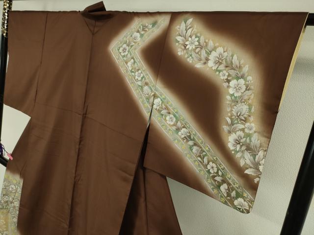 平和屋本店□極上 東京友禅 菅有鬼一 訪問着 白山紬地 手描き 草花文