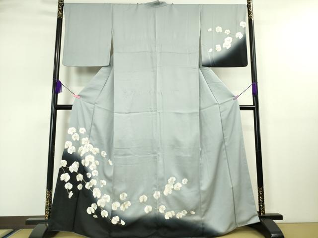 平和屋本店■極上　訪問着　総刺繍　手刺繍　胡蝶蘭　灰青色地　暈し染め　金糸　逸品　DZAA4947kh5