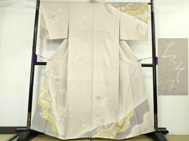 平和屋本店■極上　創業460年・千總　訪問着　刺繍　吉祥花文　薄梅鼠色地　金彩　松坂屋扱い　逸品　未使用　DZAA4958kh5
