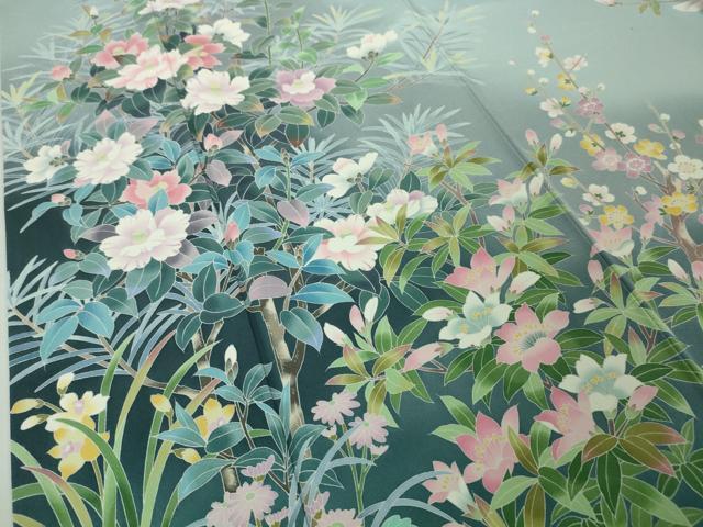 平和屋本店□極上 十日町友禅作家 岡村蒼風 訪問着 四季花文