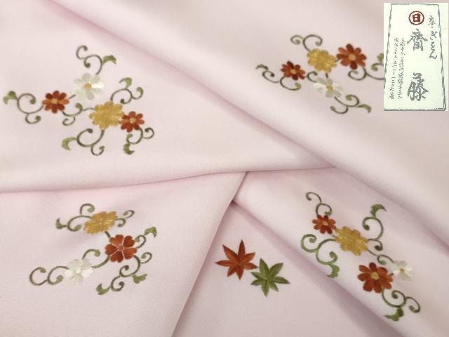 平和屋本店■希少　京都祇園の老舗 ぎをん齋藤　付下げ　総刺繍　駒刺繍　小花縫　撫子色地　金糸　たとう紙・反端付き　逸品　DZAA4965kh5