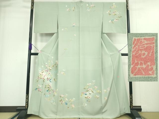 平和屋本店■極上　本加賀友禅作家　和泉衛知　訪問着　枝花文　柳鼠色地　逸品　DZAA4989kh5