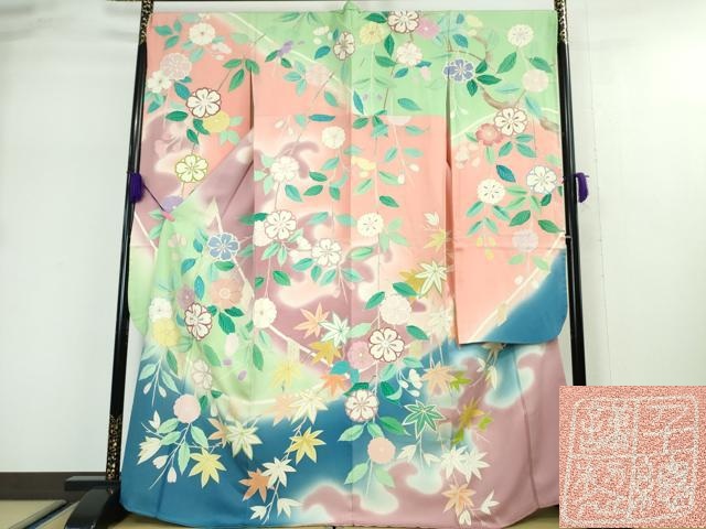 平和屋本店■極上　創業460年・千總　振袖　駒刺繍　枝垂れ吉祥花文　暈し染め　金彩　三越扱い　逸品　DZAA5047kh5