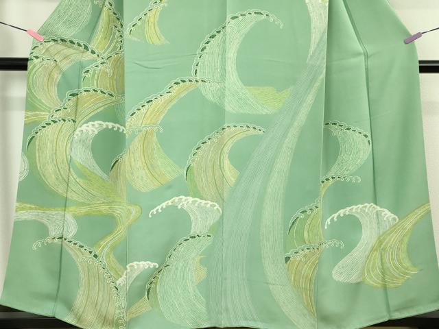 平和屋本店□極上 創業460年・千總 訪問着 刺繍 草葉 桜鼠色地 暈し