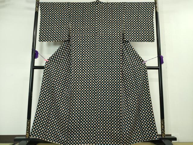 平和屋本店■極上　着物デザイナー　井尻学　小紋　丸文　黒地　反端付き　逸品　DZAA5114kh5