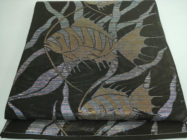 平和屋本店■極上　夏物　八寸名古屋帯　魚　エンゼルフィッシュ　黒地　金銀糸　逸品　DZAA5167kh5