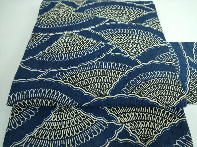 平和屋本店■極上　浦野理一　経節紬　型染め　九寸名古屋帯　青海波　逸品　DZAA5168kh5