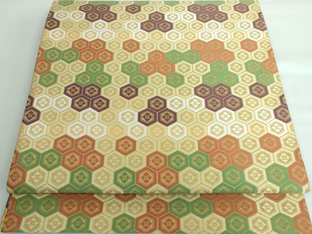 平和屋本店■極上　俵屋　人間国宝　喜多川平朗  有職織物　九寸開き名古屋帯　唐織　亀甲　逸品　DZAA5178kh5