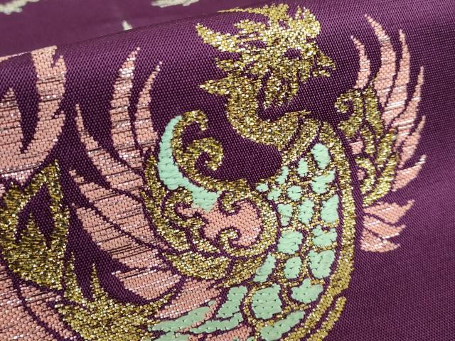 龍村美術織物 たつむら 名古屋帯 九寸 黒地 金箔糸 唐花文様 茶道 お茶