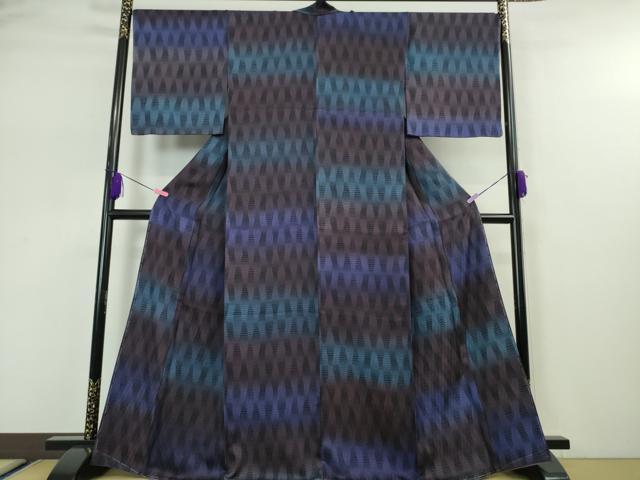 平和屋本店■極上　小紋　市松　立涌文　暈し染め　反端付き　逸品　未使用　DZAA5202kh5