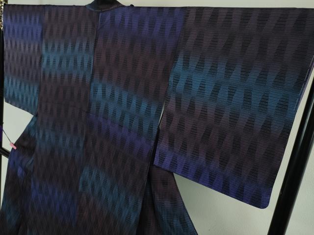 平和屋本店□極上 小紋 市松 立涌文 暈し染め 反端付き