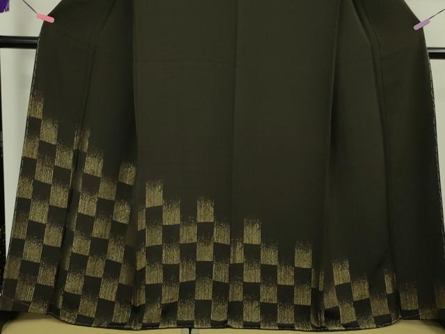 平和屋本店■極上　訪問着　お召地　市松文様　濃い檳榔子染色地　金糸　逸品　未使用　DZAA5211kh5 平和屋本店□極上 訪問着 お召地 市松文様 濃い檳榔子染色地