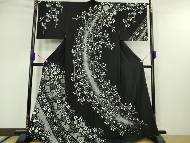 平和屋本店■極上　訪問着　絞り　枝垂れ花　舞花文　黒地　逸品　未使用　DZAA5212kh5
