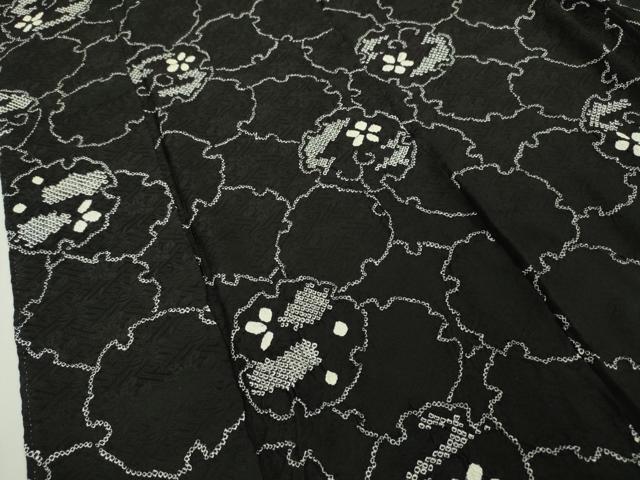 平和屋本店■極上　小紋　絞り　雪輪花文　黒地　ロング丈　逸品　DZAA5213kh5 平和屋本店□極上 小紋 絞り 雪輪花文 黒地 ロング丈 逸品 DZAA5213kh5