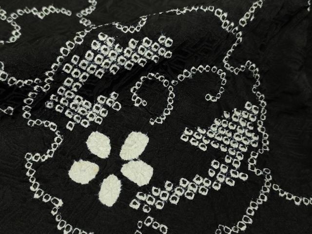 平和屋本店□極上 小紋 絞り 雪輪花文 黒地 ロング丈 逸品 DZAA5213kh5