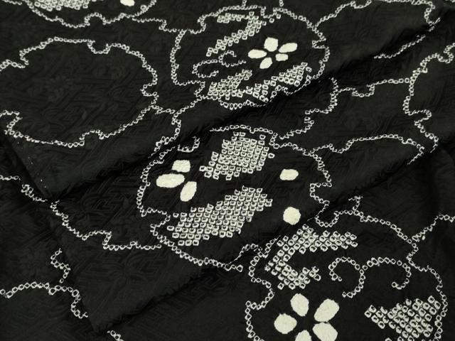 平和屋本店□極上 小紋 絞り 雪輪花文 黒地 ロング丈 逸品 DZAA5213kh5