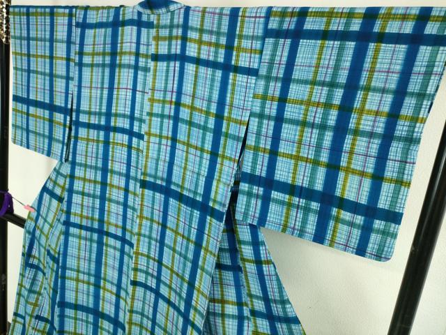 平和屋本店□極上 小紋 単衣 格子 反端付き 逸品 DZAA5215kh5 和装・和服