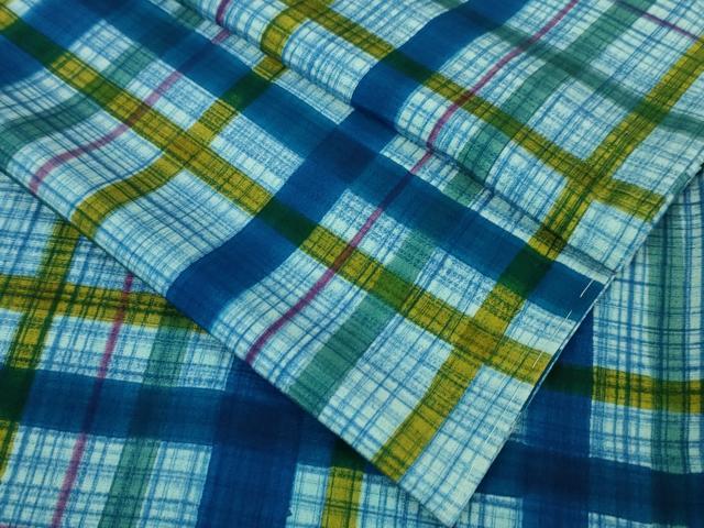 平和屋本店■極上　小紋　単衣　格子　反端付き　逸品　DZAA5215kh5