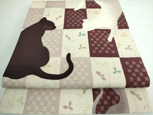 平和屋本店■極上　太鼓柄　京袋帯　猫シルエット　市松　逸品　DZAA5258kh5