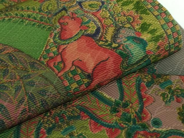 平和屋本店□極上 前田仁仙 仁仙更紗 全通柄袋帯 鳥獣