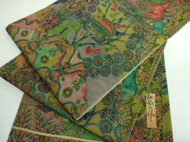 平和屋本店■極上　前田仁仙　仁仙更紗　全通柄袋帯　鳥獣更紗花文　逸品　DZAA5269kh5