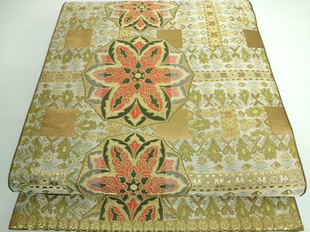 ベストストア日本一受賞店■平和屋着物■ぎんざこうげい　手染　手織　九寸名古屋帯　牡丹唐草文　金糸　逸品　ｒ1285 平和屋本店□超希少 銀座こうげい 織物師・田島隆夫 紬 単