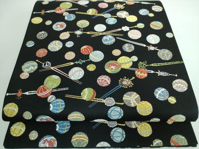 平和屋本店■極上　西陣の老舗　1782年創業　山下織物　六通柄袋帯　唐織　毬とかんざし　黒地　金銀糸　逸品　DZAA5299kh5