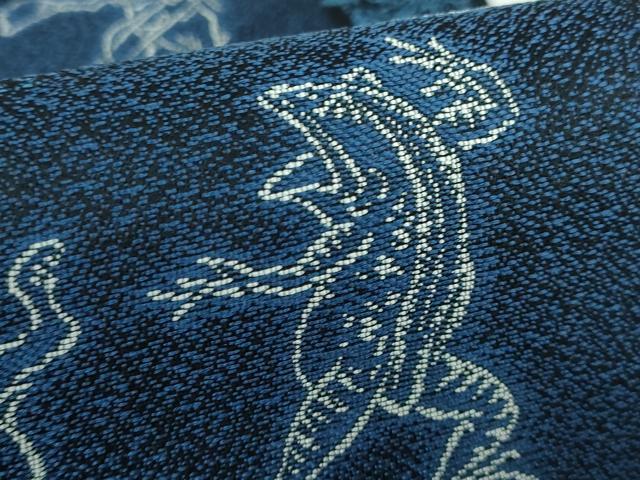 平和屋本店□極上 両面 太鼓柄袋帯 紬地 鳥獣戯画 黒地 逸品 CYAA1817s5