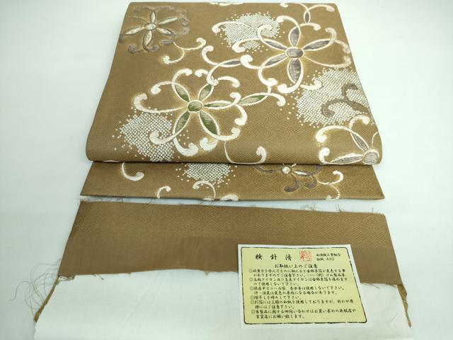 平和屋本店■極上　西陣の名門　加納幸謹製　六通柄袋帯　唐織　舞花文　路考茶色地　金銀糸　反端付き　逸品　DZAA5326kh5