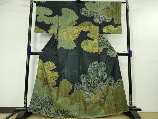 平和屋本店■極上　中国三大刺繍　スワトウ刺繍　汕頭刺繍　訪問着　雲取り更紗花文　濃紺地　金糸　逸品　DZAA5346kh5