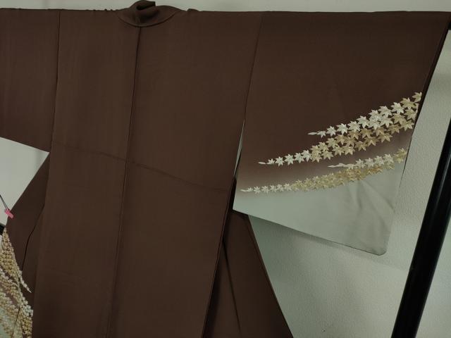 平和屋本店□極上 訪問着 総刺繍 楓 黒鳶色地 金糸 逸品 DZAA5348kh5
