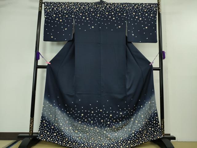 平和屋着物□極上 小紋 舞花文 鉄紺色地 金彩 逸品 DZAA7922kh5