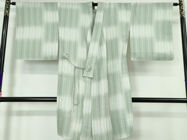 平和屋本店■極上　道中着　スリーシーズン　春夏秋　塵除け　ロング丈　市松　よろけ縞紋紗　反端付き　逸品　未使用　DZAA5366kh5