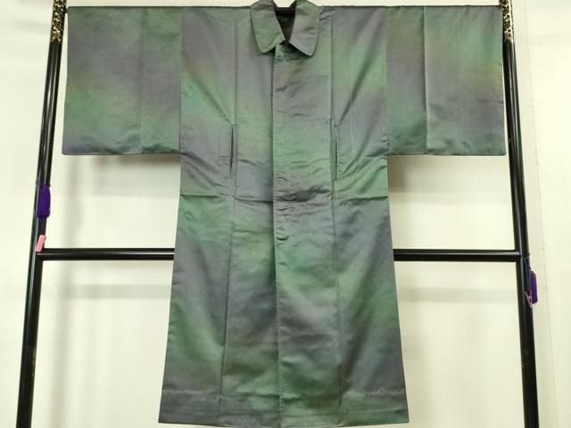 平和屋本店■極上　男性　角袖　和装コート　雨コート　西陣織　ロング丈　暈し染め　反端付き　逸品　DZAA5390kh5